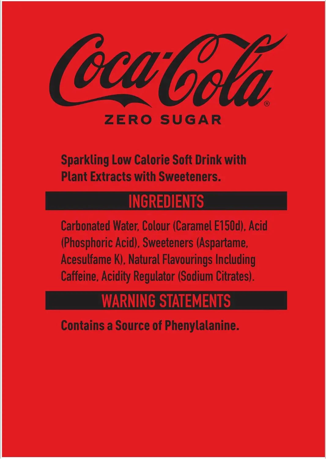 Coca-Cola, Zero Suger, Pack of 24, 330ml/can