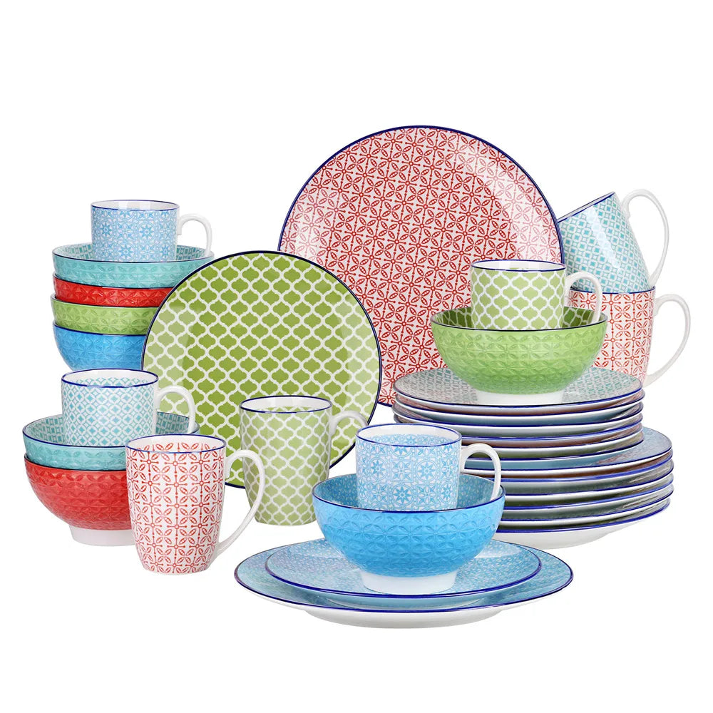 vancasso 16/32/48 PCS Macaron Porcelain Dinnerware Set Tableware Set with 4/8/12PC Dinner Plate,Dessert Plate,Bowl,Mug Set