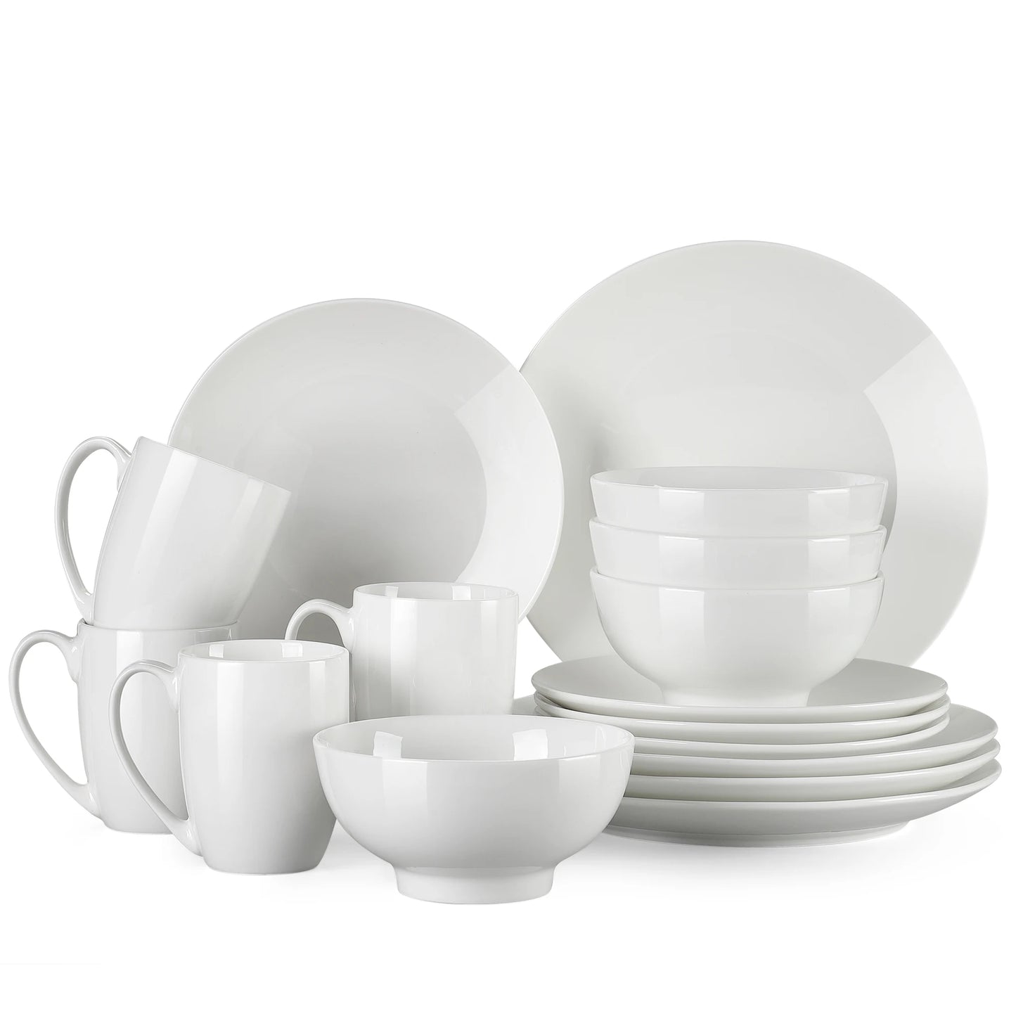 LOVECASA 16/32 Piece White Ceramic Porcelain Dinnerware Tableware Dinner Set with 4PCS Dinner Plate,Dessert Plate,Bowl,Mug Set