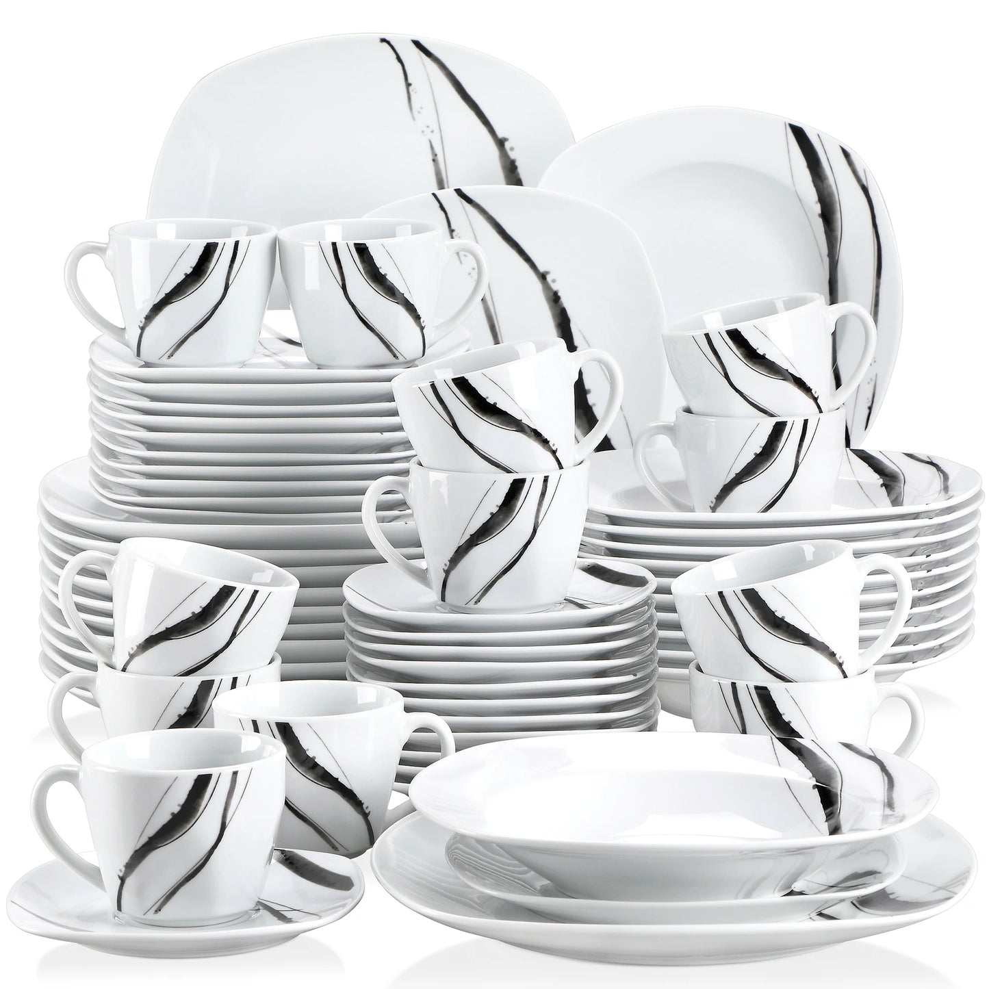 VEWEET TERESA 30/60-Piece Porcelain China Ceramic Dinner Set with Cups Saucers Dessert Plates Soup Plates Dinner Plates Set