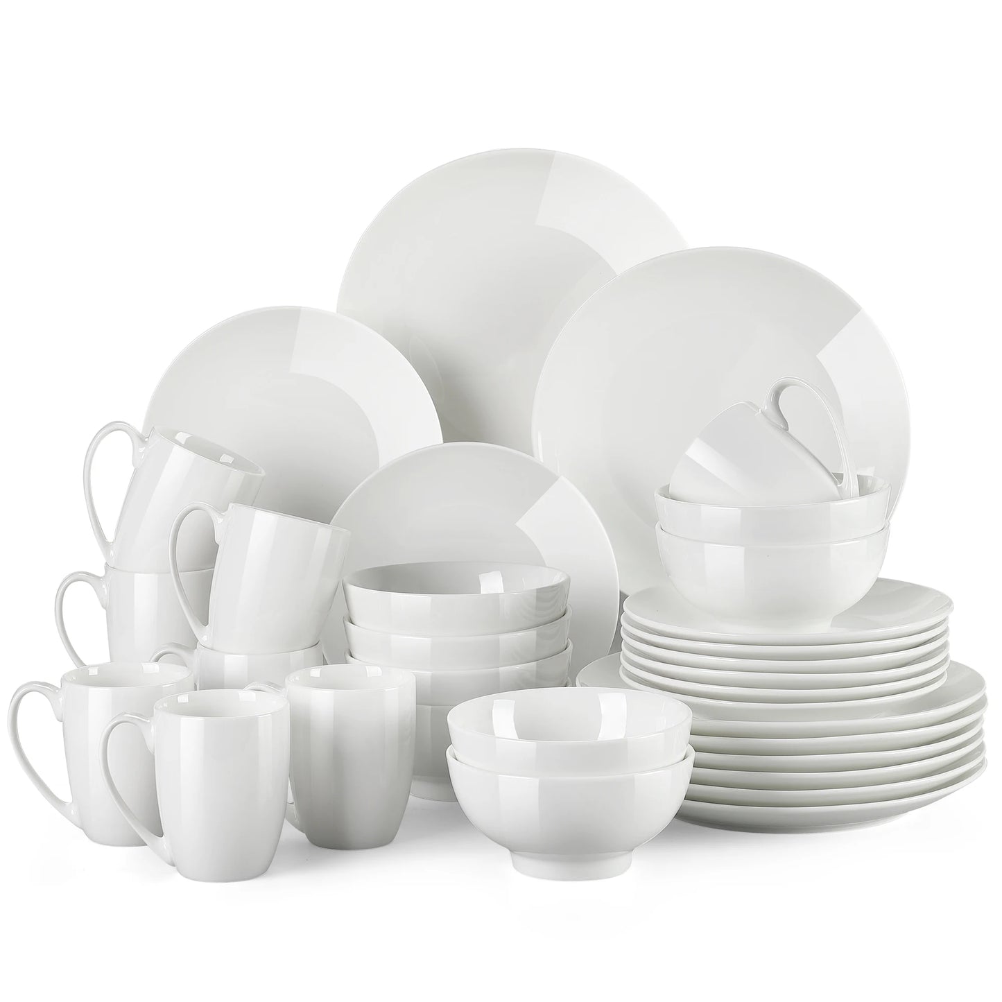 LOVECASA 16/32 Piece White Ceramic Porcelain Dinnerware Tableware Dinner Set with 4PCS Dinner Plate,Dessert Plate,Bowl,Mug Set