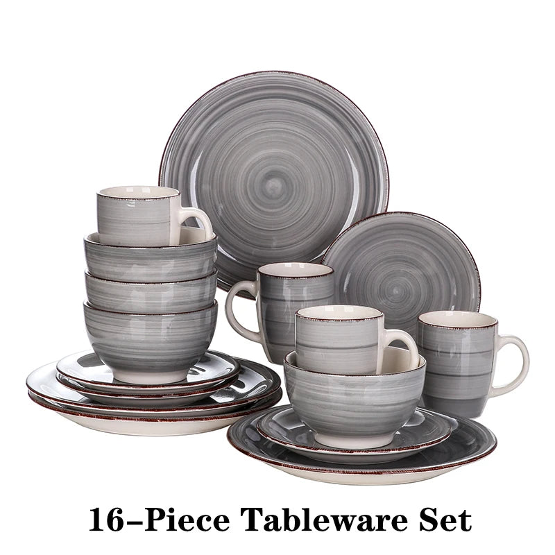vancasso 16/32/48-Pieces Porcelain Dinner Set Grey Vintage Ceramic Tableware Set with Dinner Plate,Dessert Plate,Bowl,Mug