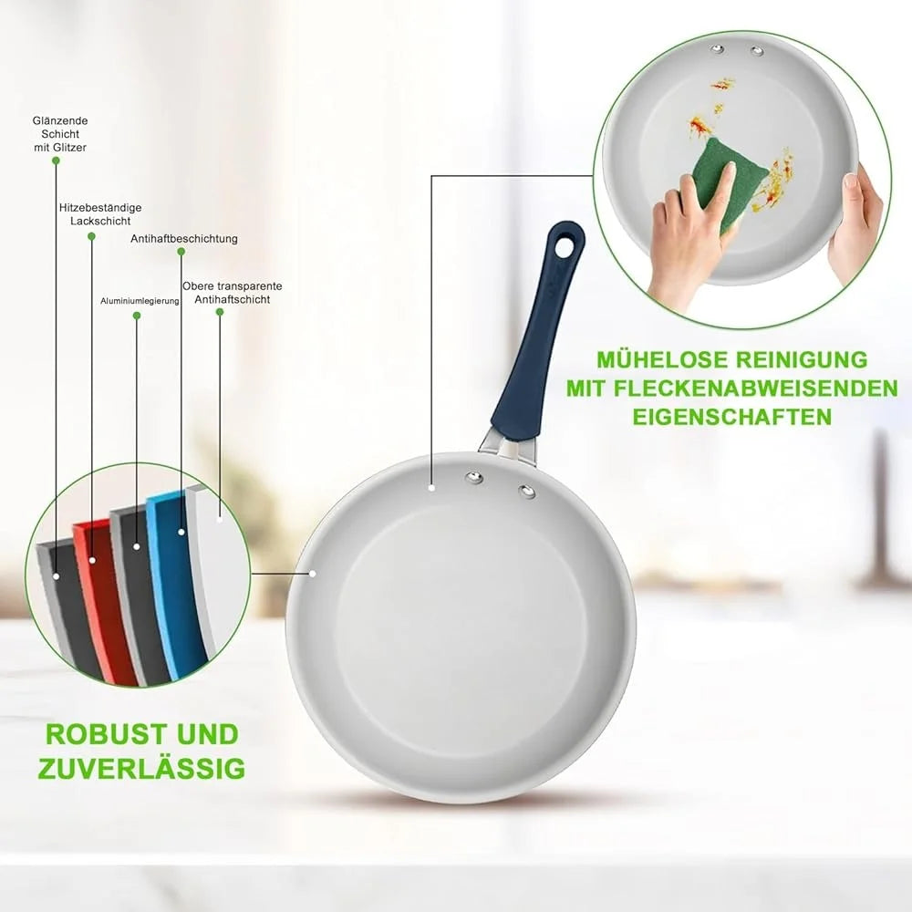 14-Piece Non-Stick Cookware Set Ceramic Induction Pots Pans Heat Resistant with Lids Glass Vent Cool Touch Handles Utensils