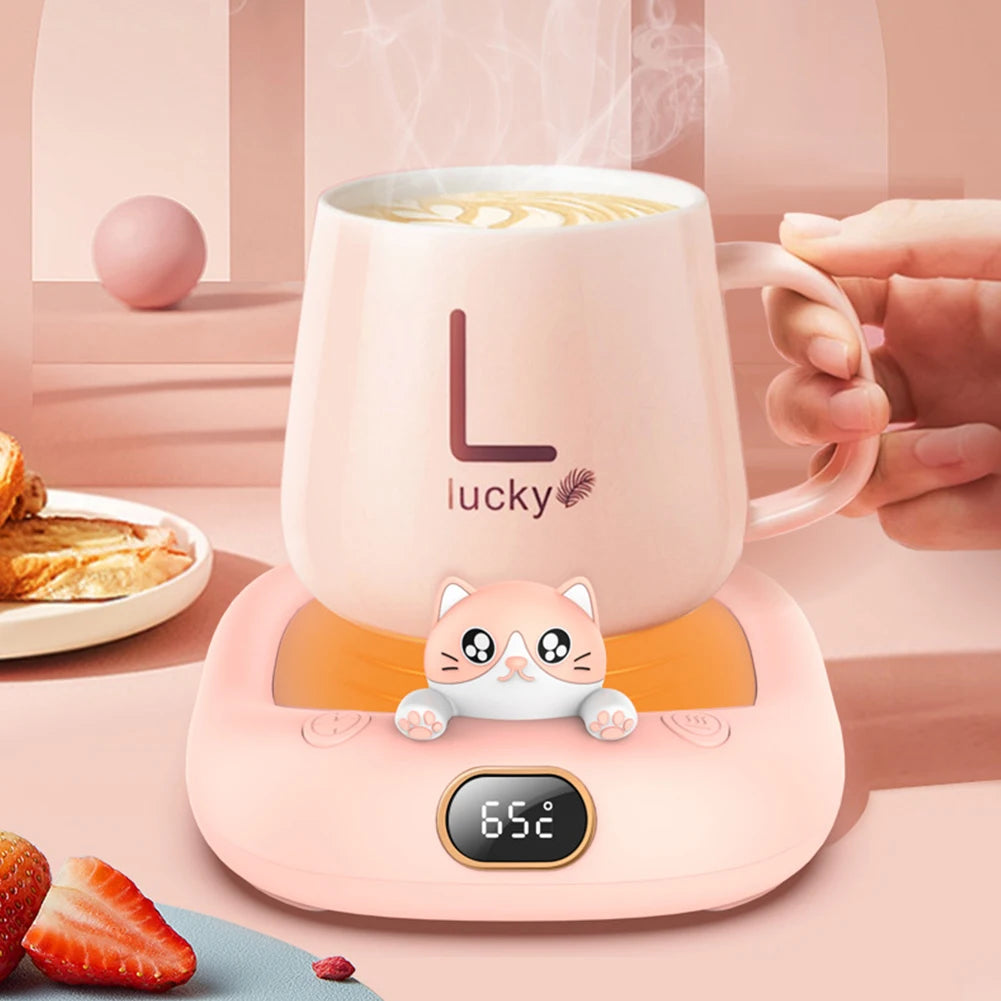 Mini Portable Cup Warmer 3Gear Coffee Mug Heating Coaster Cat ShapeSmart Thermostatic Hot Plate MilkTea Water Heating Pad Heater