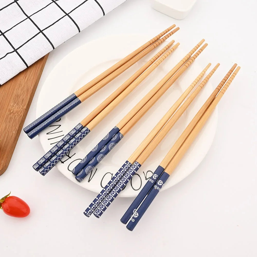 Japanese 5Pairs Bamboo Chopsticks for Sushi Non-Slip Food Sticks Hot Pot Reusable Chinese Chopsticks Tableware Kitchen Tools