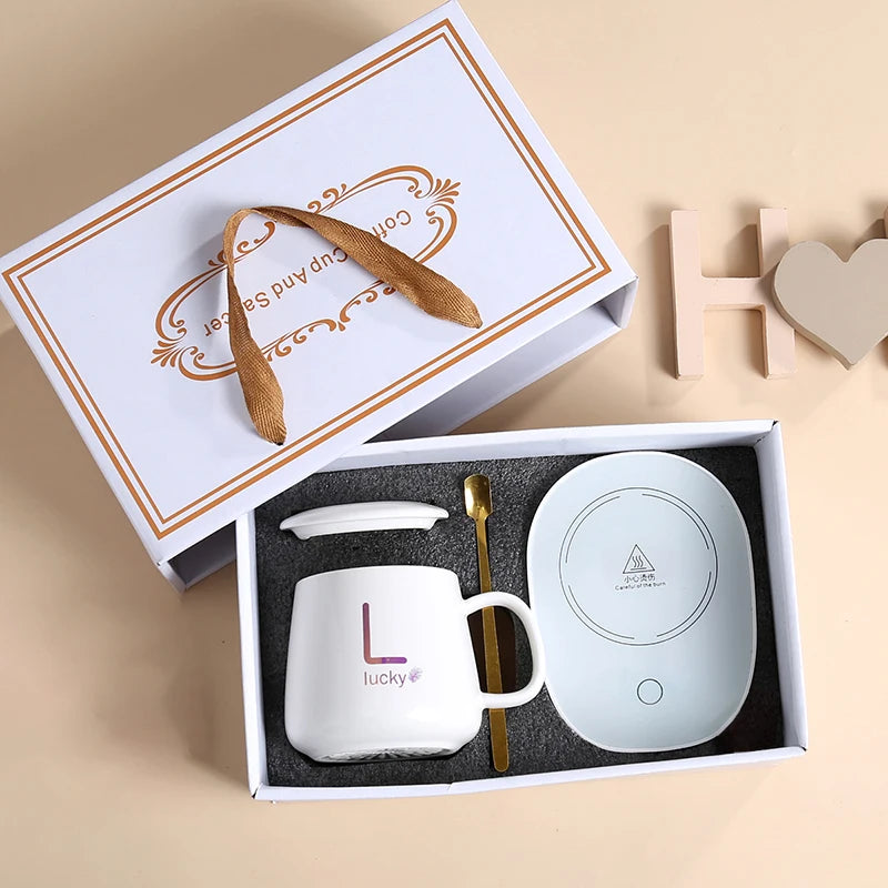 Valentine's Day Gift Set 55 ℃ Thermostat Mugs Cup Ceramic Cup With Lid With Spoon Coffee Mug For Office Or Home Use Portable Mea