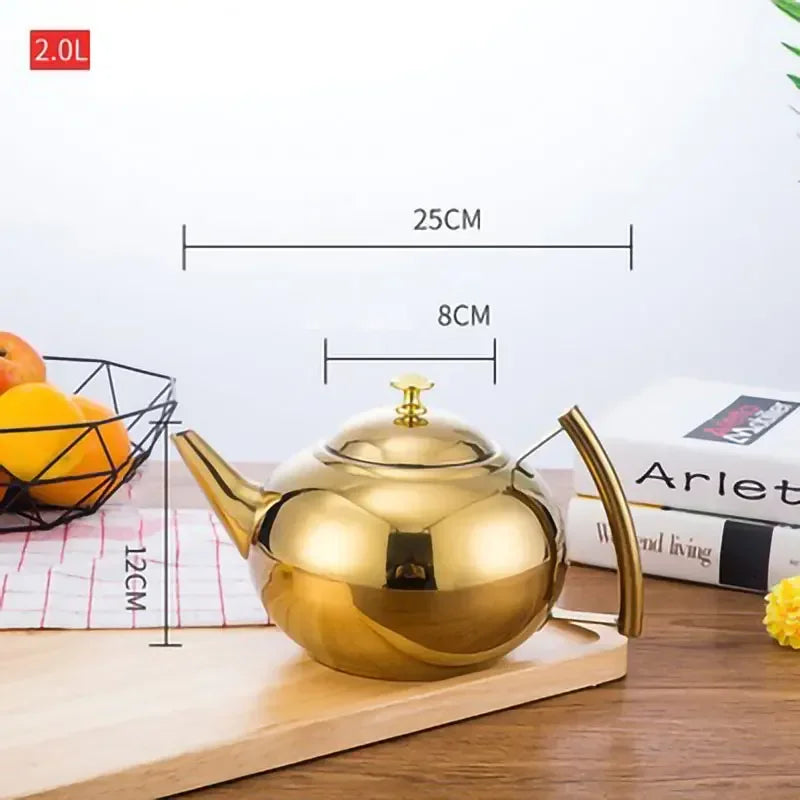 Thickened Stainless Steel 1-2L Teapot Flower Tea Kettle with Strainer Hotel Restaurant Restaurant Cook Teapot Induction Cooker