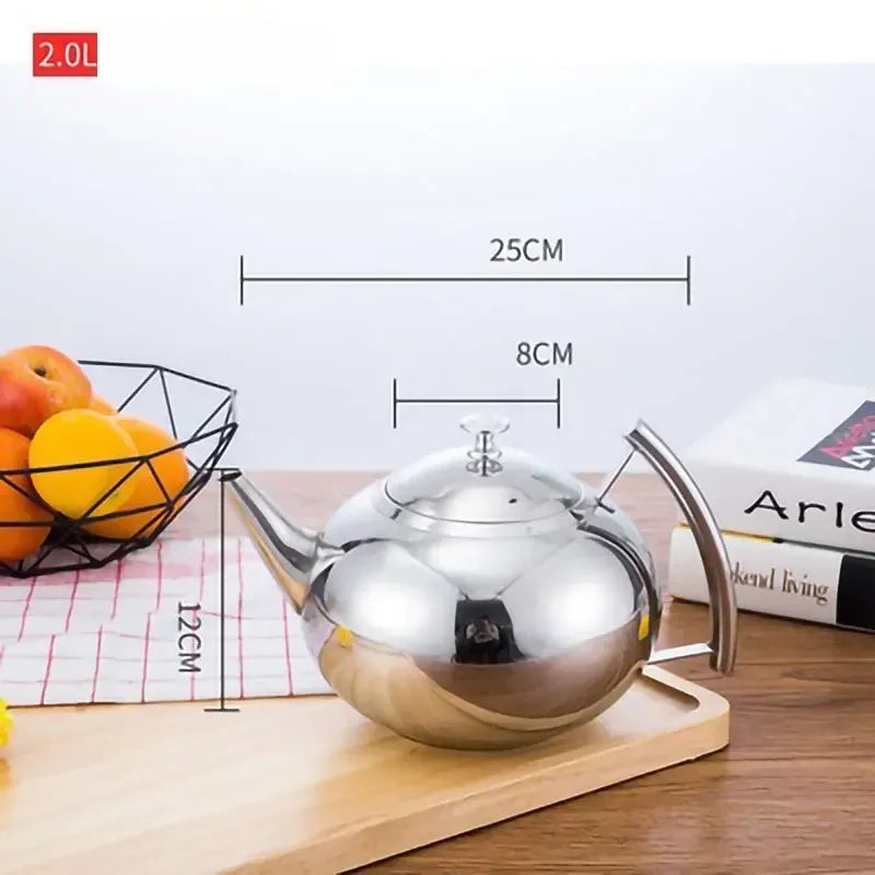 Thickened Stainless Steel 1-2L Teapot Flower Tea Kettle with Strainer Hotel Restaurant Restaurant Cook Teapot Induction Cooker