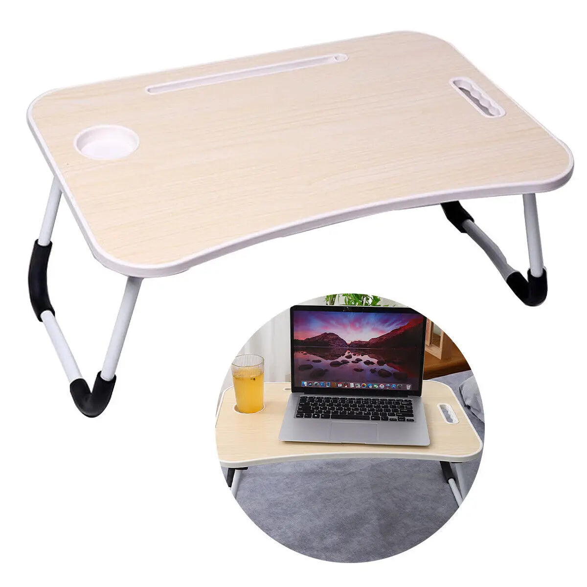Folding Laptop Desk for Bed Tray Table Desk Bed Sofa Laptop Portable Lap Desk With tablet slot and cup holder Table support