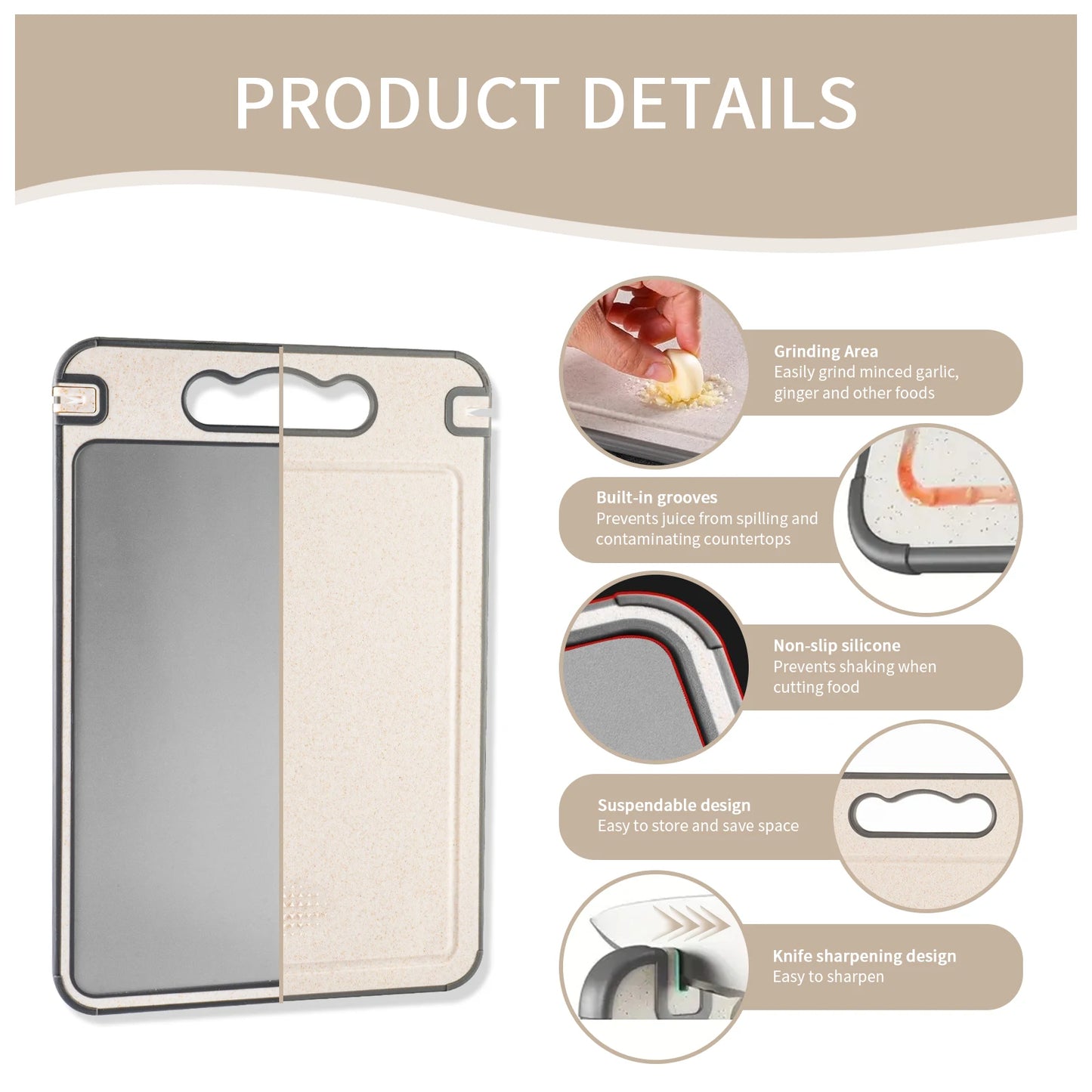 Double-Sided Titanium Chopping Board Sturdy, Scratch-Resistant Mesh Design for Handling Meat and Vegetables, Dishwasher Safe