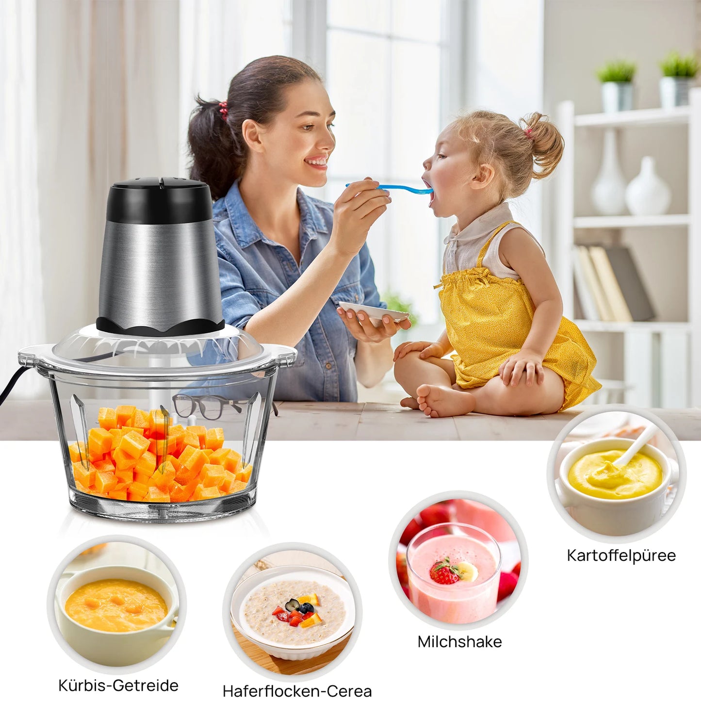 2L small meat slicer home kitchen food processor meat mixer 2 speeds, 4 double blades