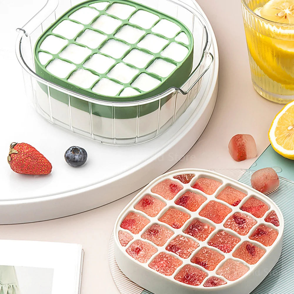 Silicone Ice Cube Tray Mould With Lid Press-Type Double Layer Ice Cube Molds Ice Maker Kitchen Household Tools Ice Storage Box