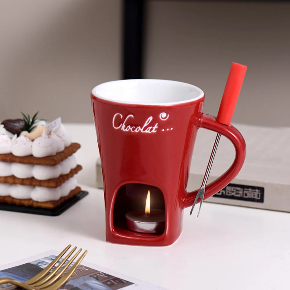 150ml European Candle Cup Cheese Chocolate Melting Ceramic Mug Heating Food Ceramic Mug With Fork Creative Coffee Mug Tableware