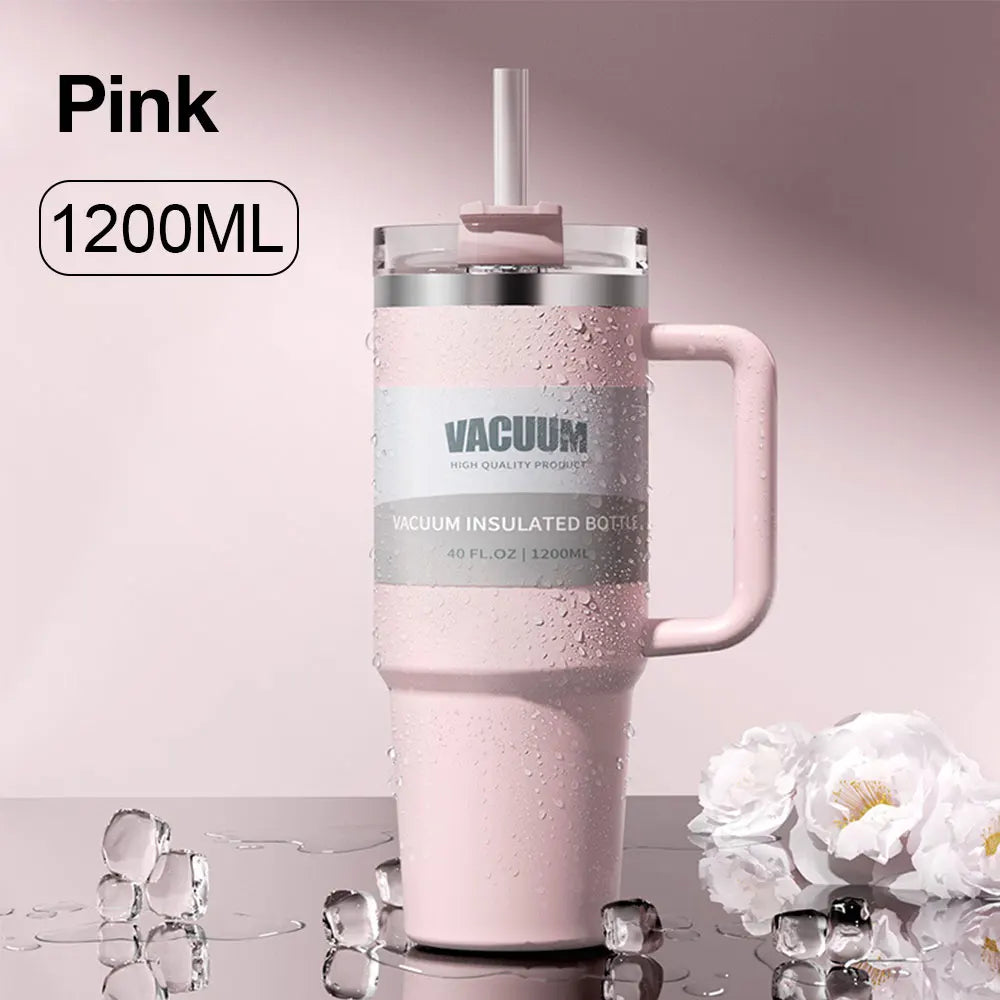 40oz 304 Stainless Steel Insulated Water Bottle Thermal Coffee Car Cup Cold Hot Mugs Vacuum Flask With Handle Straw For Sport