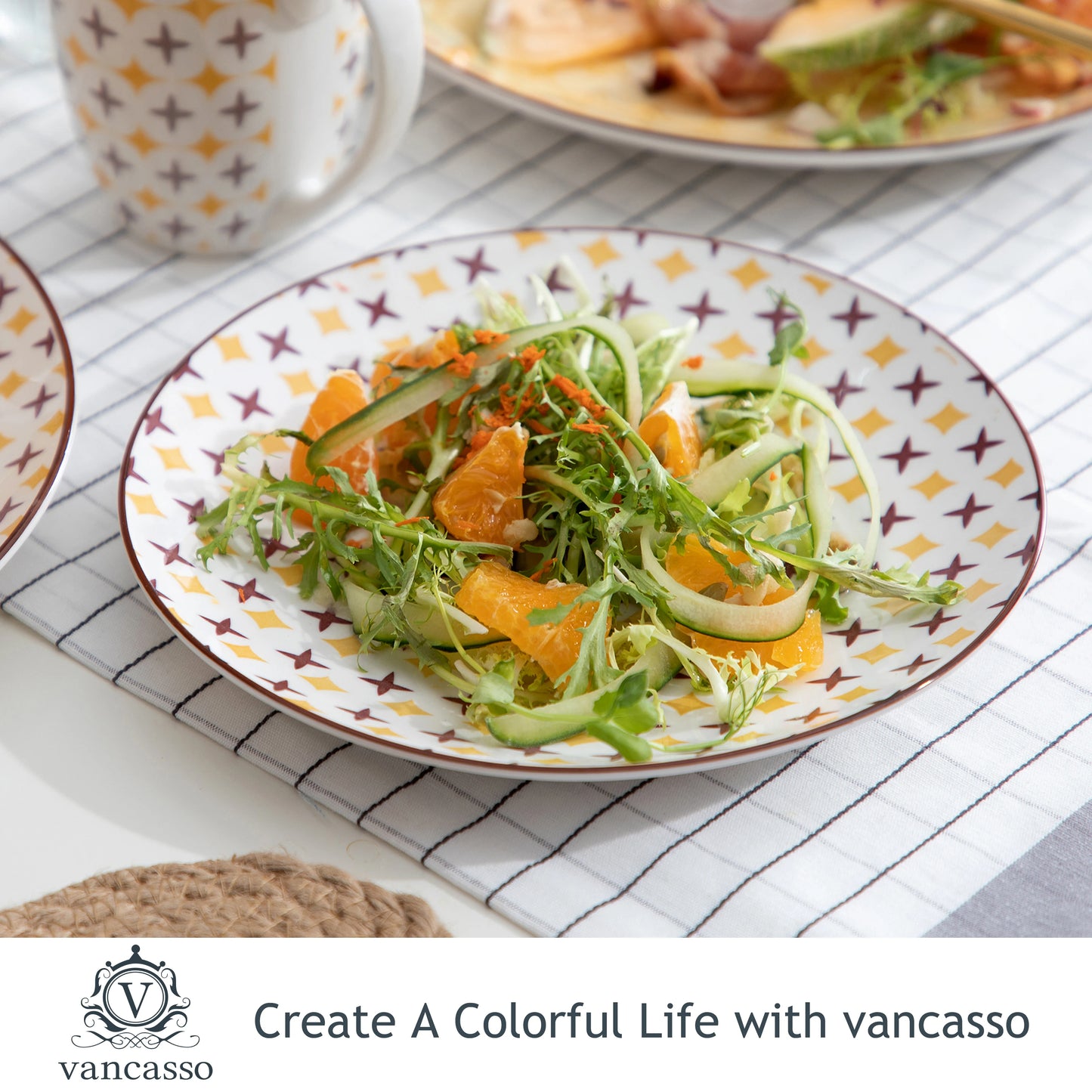 vancasso 16/32-Piece 4-Color 4-Design Porcelain Dinnerware Set Plate Set with 4PCS Dinner Plate,Dessert Plate,Bowl,Mug Set
