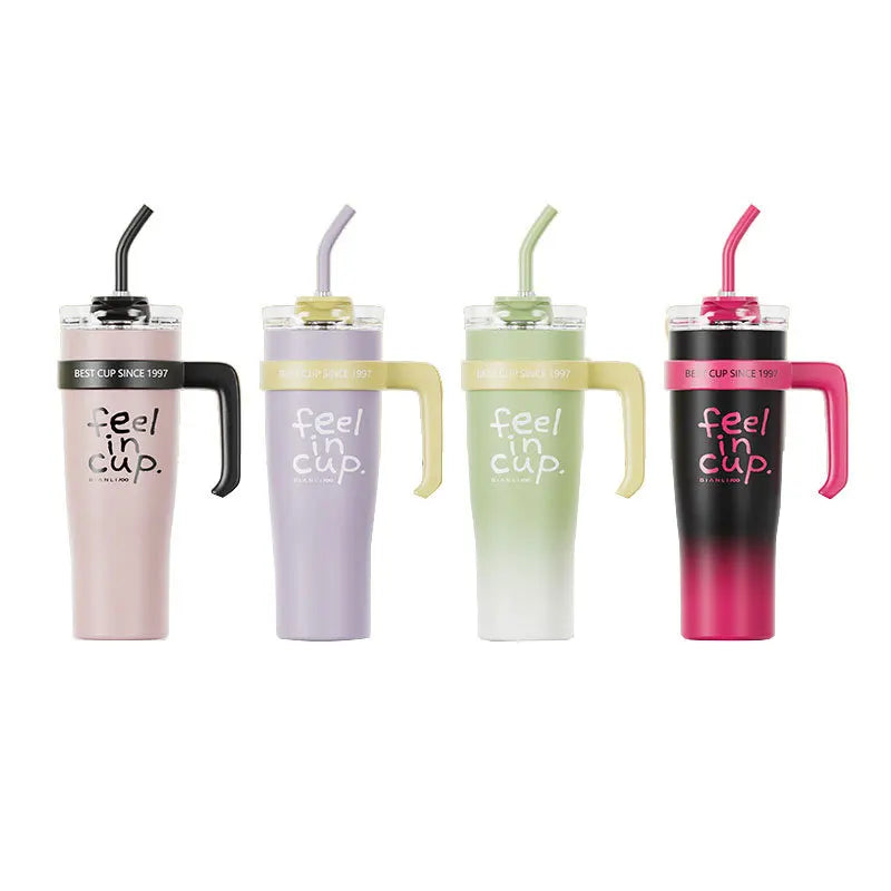 1200ml Ice Cup High quality Thermos cup with straw and handle Large capacity double cup heat preservation