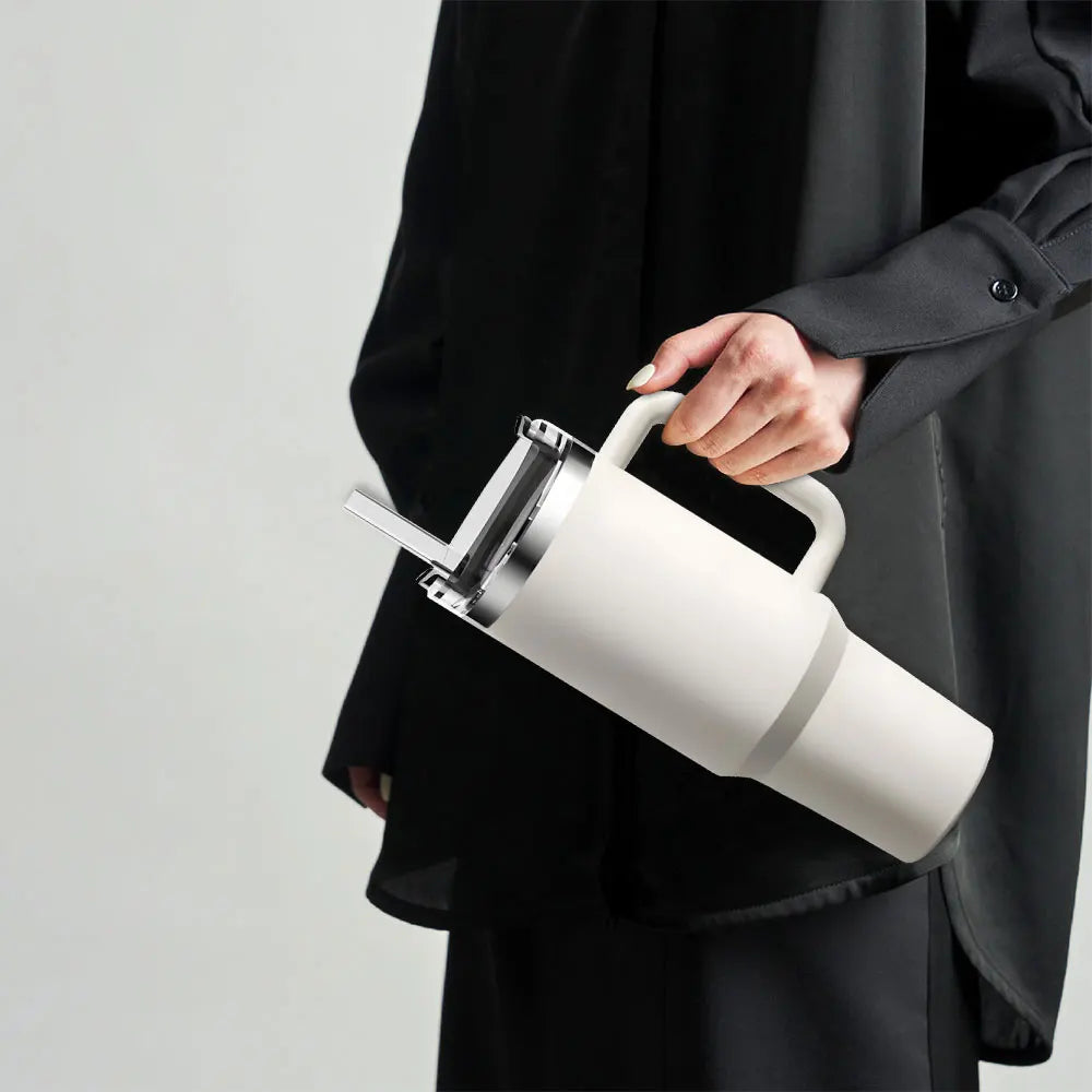40oz 304 Stainless Steel Insulated Water Bottle Thermal Coffee Car Cup Cold Hot Mugs Vacuum Flask With Handle Straw For Sport