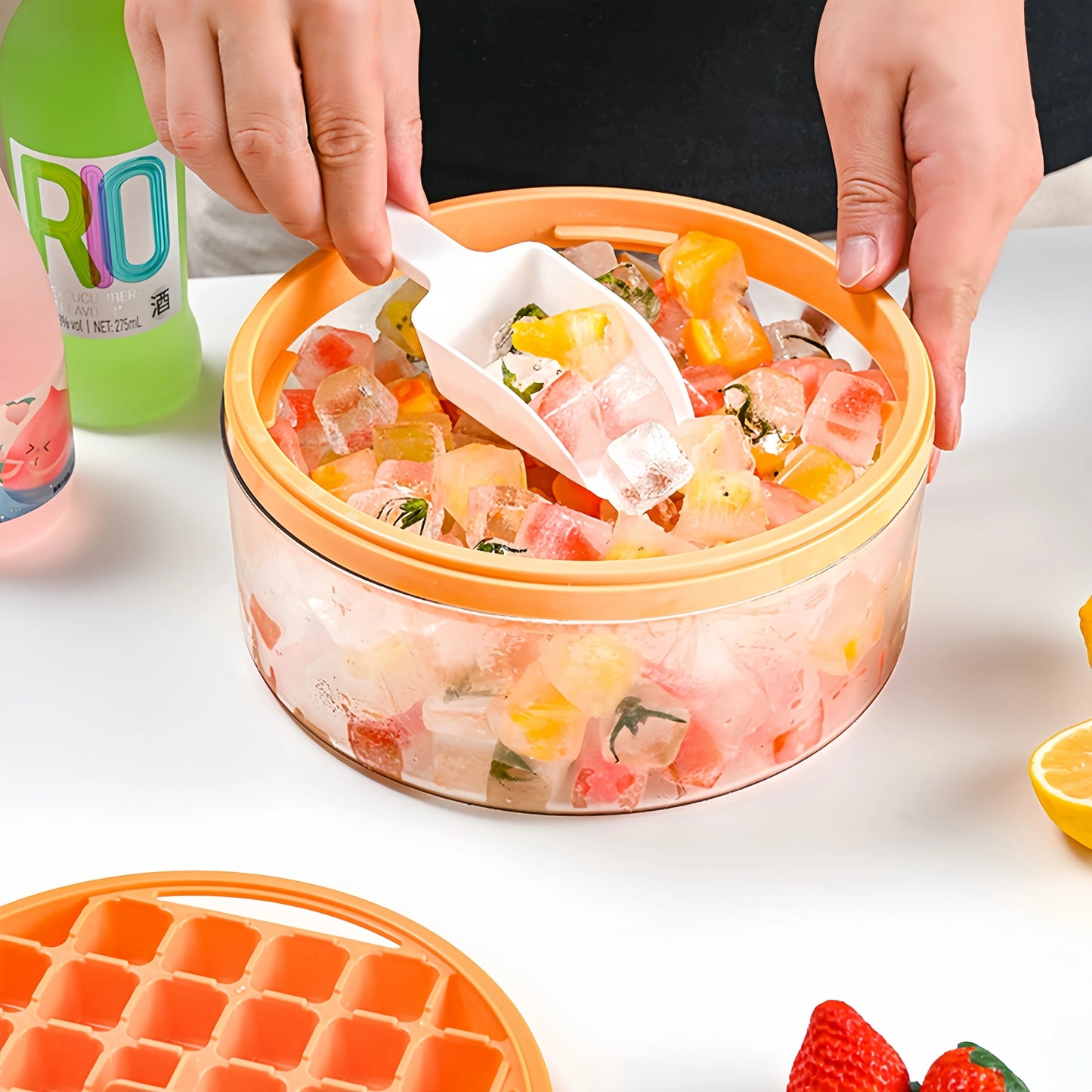 32 Grid Silicone Ice Cube Tray Mould With Lid Shovel Storage Box Remove With One Click Ice Maker DIY Whiskey Cocktail Tools