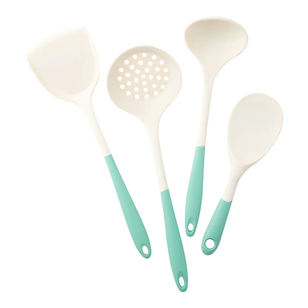 4-Piece Silicone Kitchen Utensil Set with Non-Stick Pans Silicone Spatula Soup Ladle Slotted Spoon Cooking Tools for Kitchen