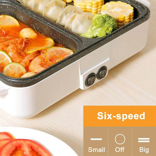 110V/220V 2 IN 1 Electric Hot Pot Cooker BBQ Grill Multicooker Electric Non Stick Plate Barbecue Pan Kitchen Cooking Pot 1200W