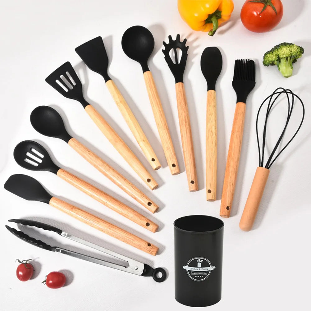 12Pcs Kitchen Utensil Set Silicone Spatula Set with Holder Non-Stick Spatula Set Spatula Spoon Brush Whisk Kitchen Supplies