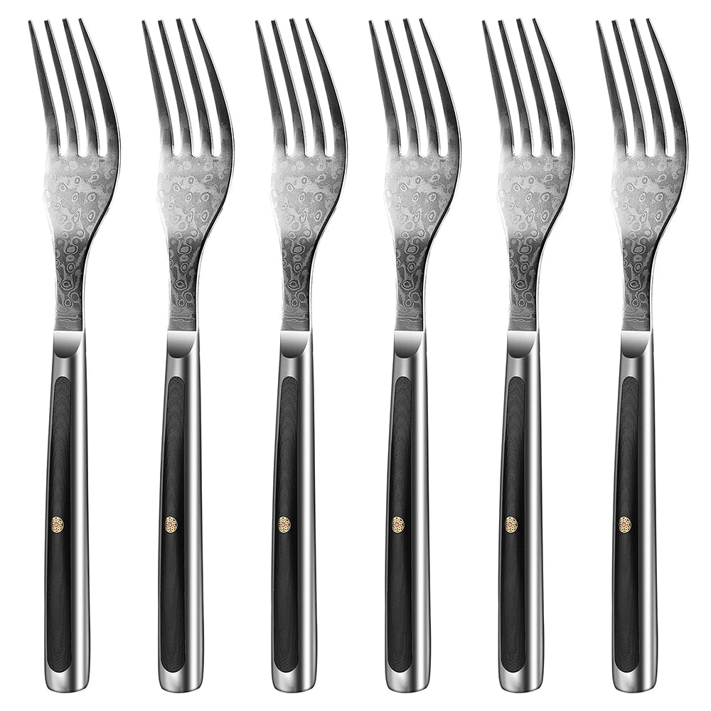 Sunnecko Forks and Steak Knives Set 73 Layers VG10 Damascus Steel Table Meat Slicing Knife Ultra Sharp Tableware Cutlery Tools
