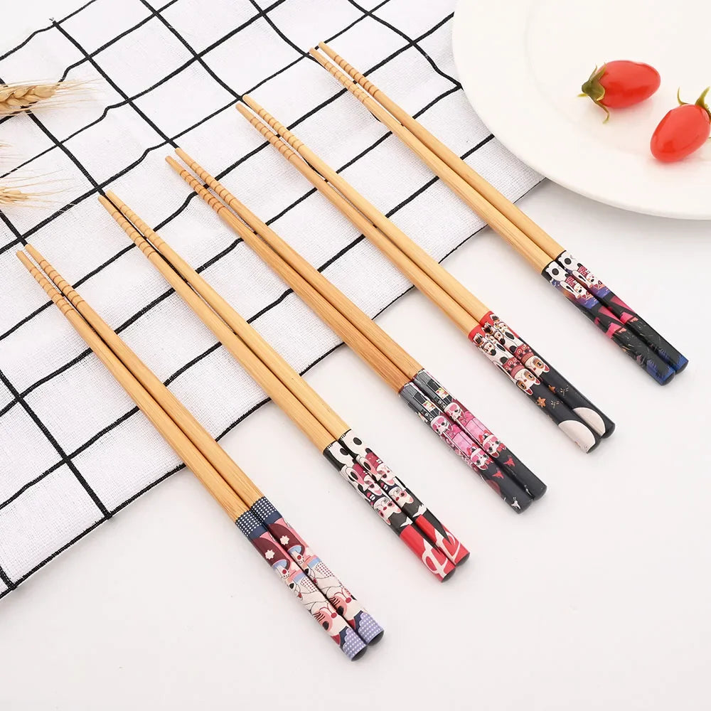 Japanese 5Pairs Bamboo Chopsticks for Sushi Non-Slip Food Sticks Hot Pot Reusable Chinese Chopsticks Tableware Kitchen Tools