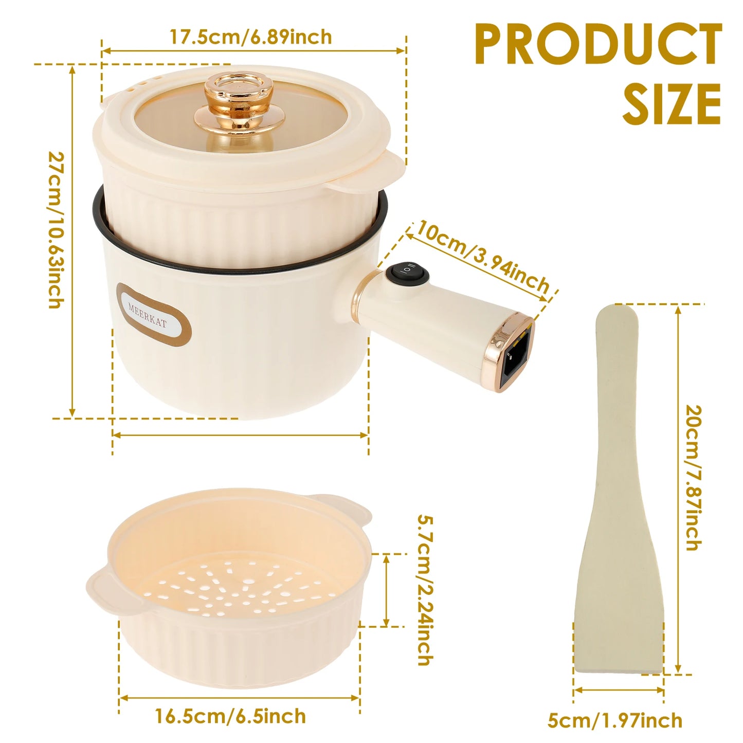 Electric Hot Pot with Steamer 1.6L Rapid Noodles Cooker Portable Non-Stick Electric Pot Multifunctional Mini Hot Pot with Adjust