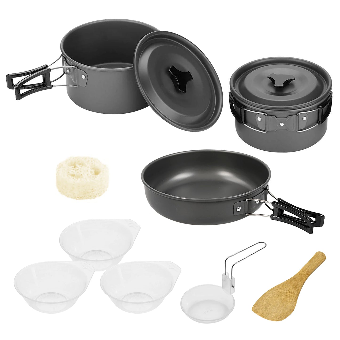 Camping Cookware Set Pot Frying Pan Non-stick Lightweight Stackable Storage Bag Suitable for 2-3 Person Outdoor Utensils