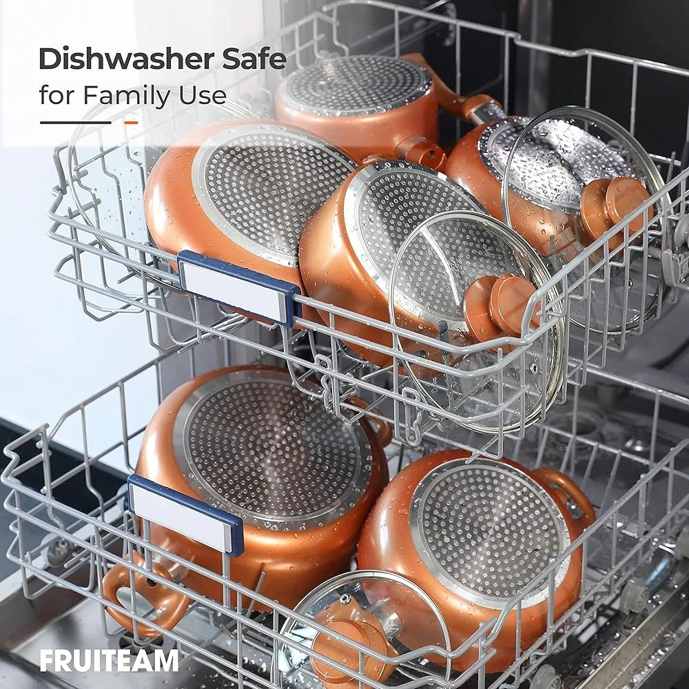 10pcs Nonstick Cookware Set Ceramic Frying Pans Soup Pots Induction Compatible Aluminum Kitchenware Set with Lids Bakelite