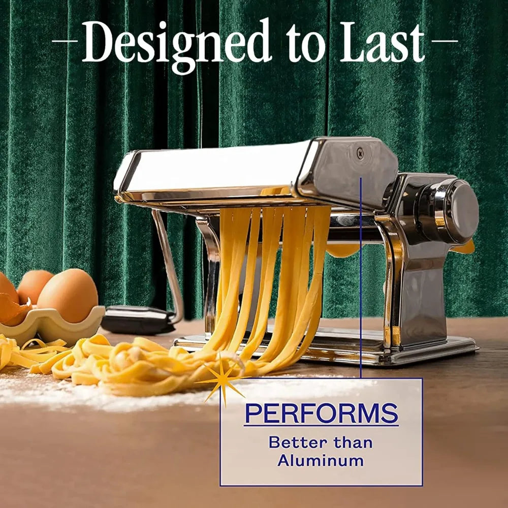 Pasta Maker Machine, Adjustable Thickness Settings, Noodles Maker with Washable Aluminum Alloy Rollers and Cutter