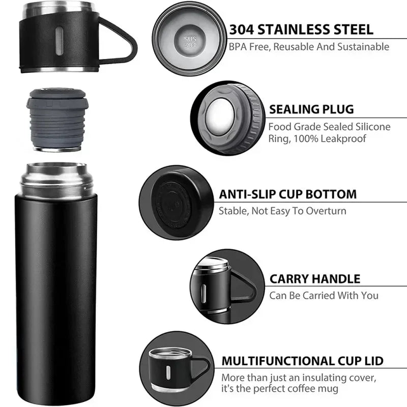 500ML 304 Stainless Steel Vacuum Insulated Bottle Gift Set Office Business Coffee Mug Stainless Steel Water Bottle with Straw