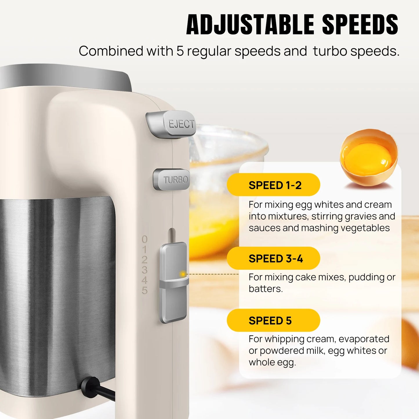 Convenient home 600W electric handheld egg beater 5 kinds of speed baking cake mixers