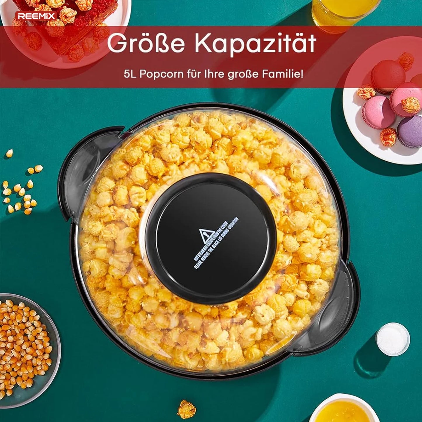 Popcorn Machine, 5.5L Popcorn Popper maker, Nonstick Plate, Electric Stirring with Quick-Heat Technology, Cool Touch Handles