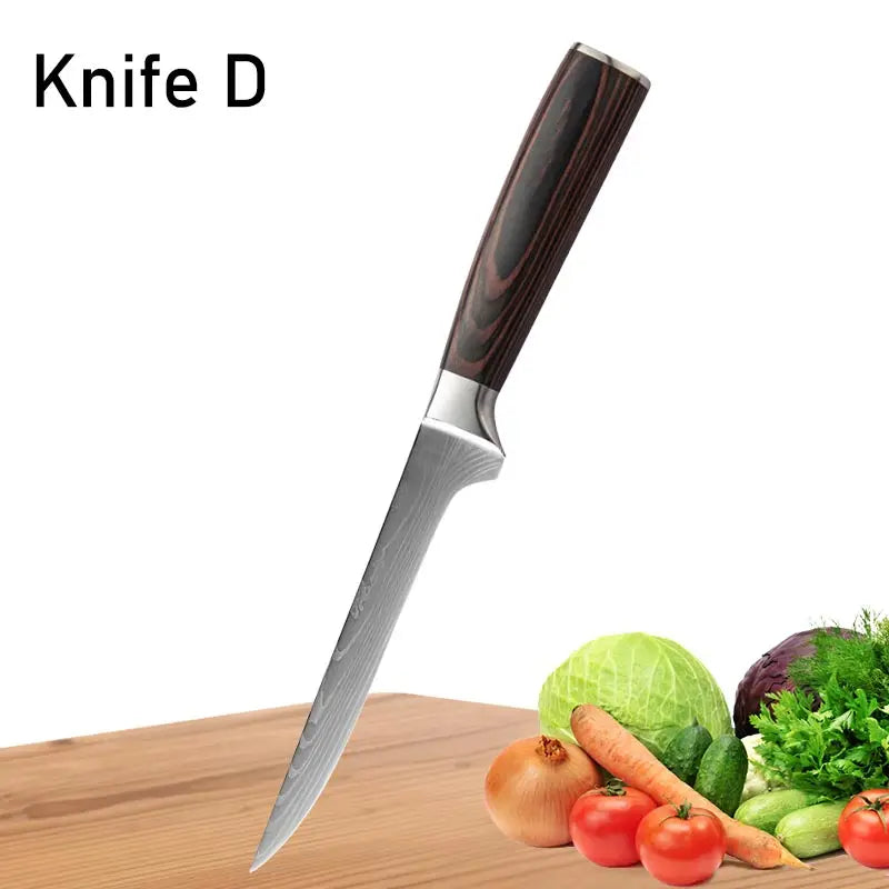 WXCOO Chef Knife Japanese Kitchen Knives Set Professional Laser Damascus Pattern Stainless Steel Meat Cleaver Slicer Knife