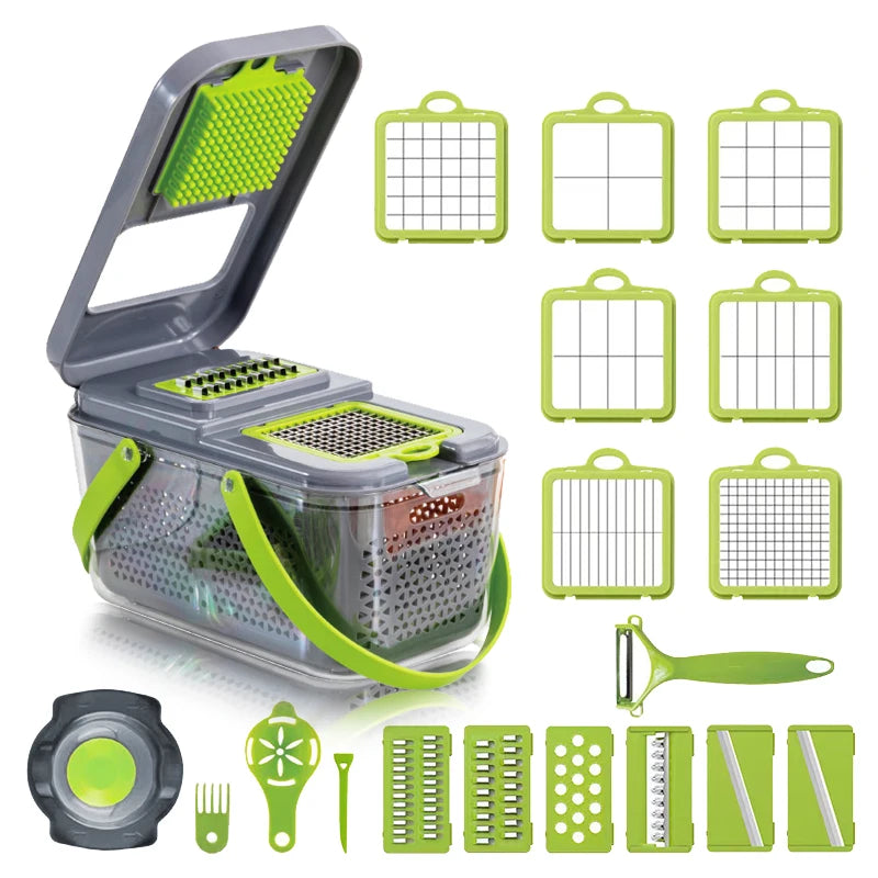 Vegetable Chopper Multifunctional Vegetable Cutter Shredders Slicer with basket Potato Onion Chopper Carrot Grater Slicer