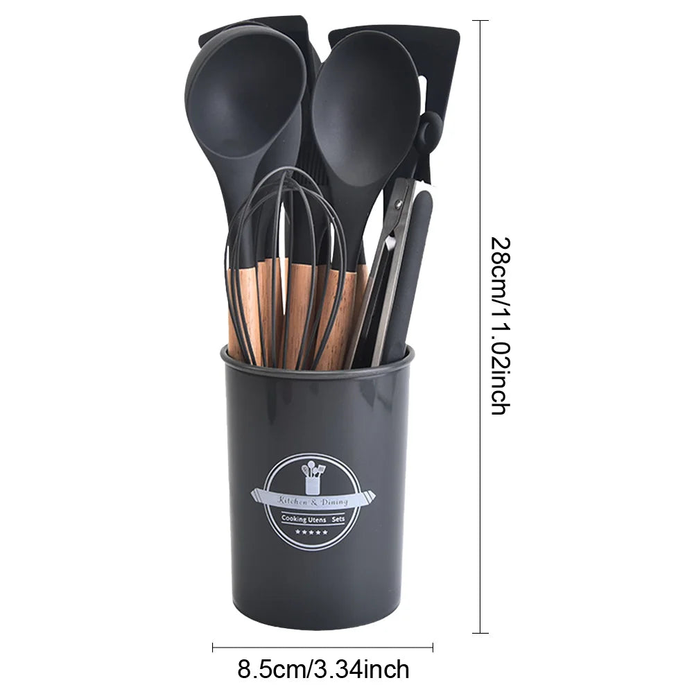 12Pcs Kitchen Utensil Set Silicone Spatula Set with Holder Non-Stick Spatula Set Spatula Spoon Brush Whisk Kitchen Supplies