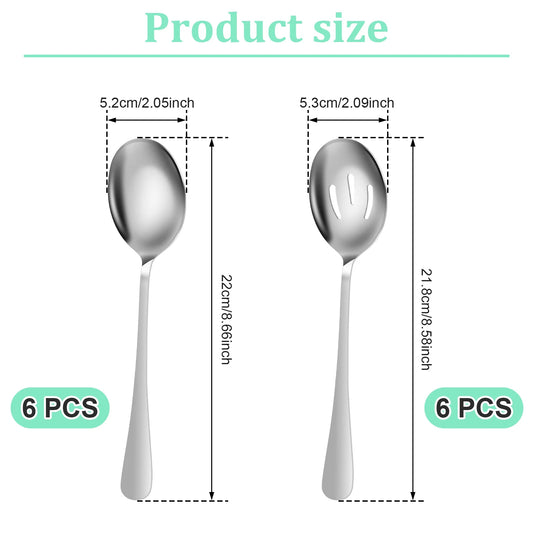 12 件套 Serving Spoons Set Includes 6 Serving Spoons and 6 Slotted Spoons Stainless Steel Buffet Spoons Dishwasher Safe Serving