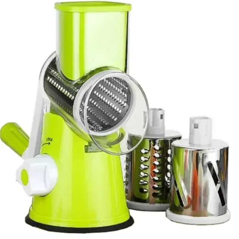 Vegetable Cutter & Slicer Manual Kitchen Cheese Chopper Machine With 3 Sharp Drums Multifunctional Garlic Potato Shredder