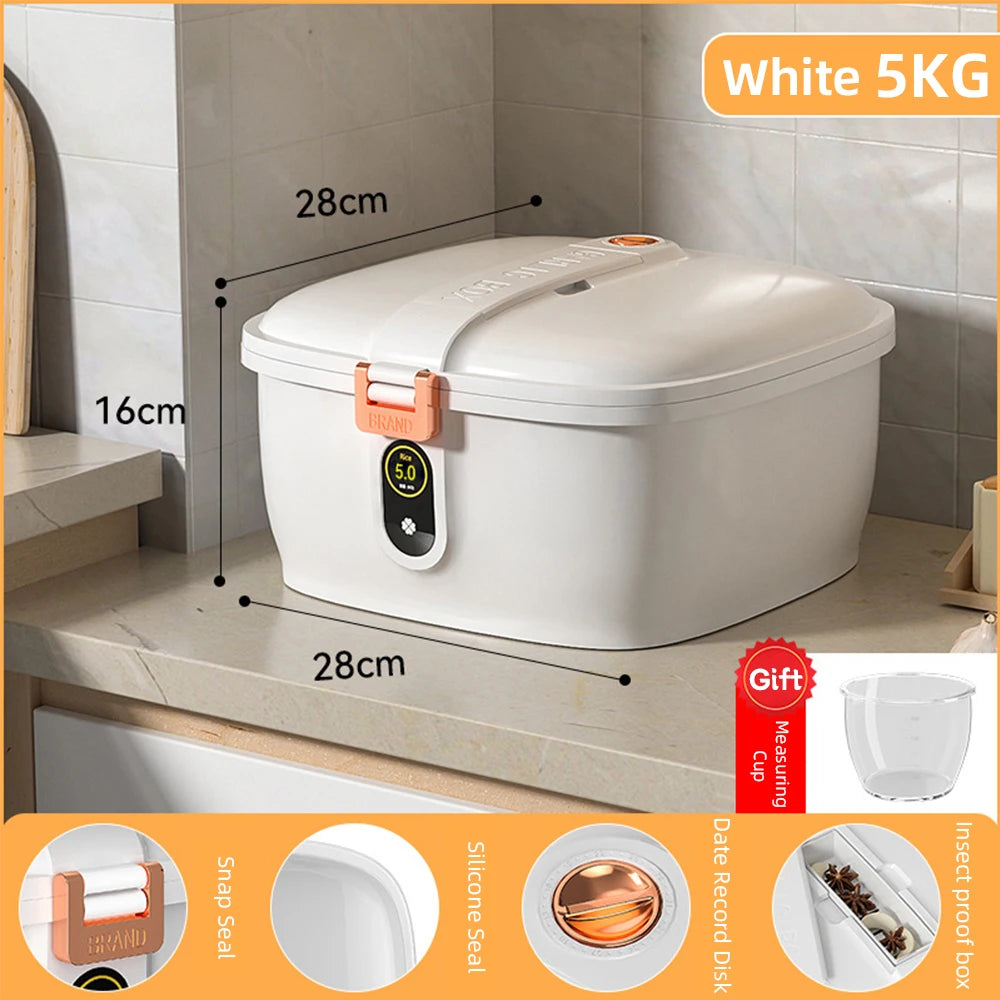 Rice Container Insect Proof Moisture Proof Rice Box Grain Sealed Jar Kitchen Container Rice Storage Box 5/10kg of Rice Bucket