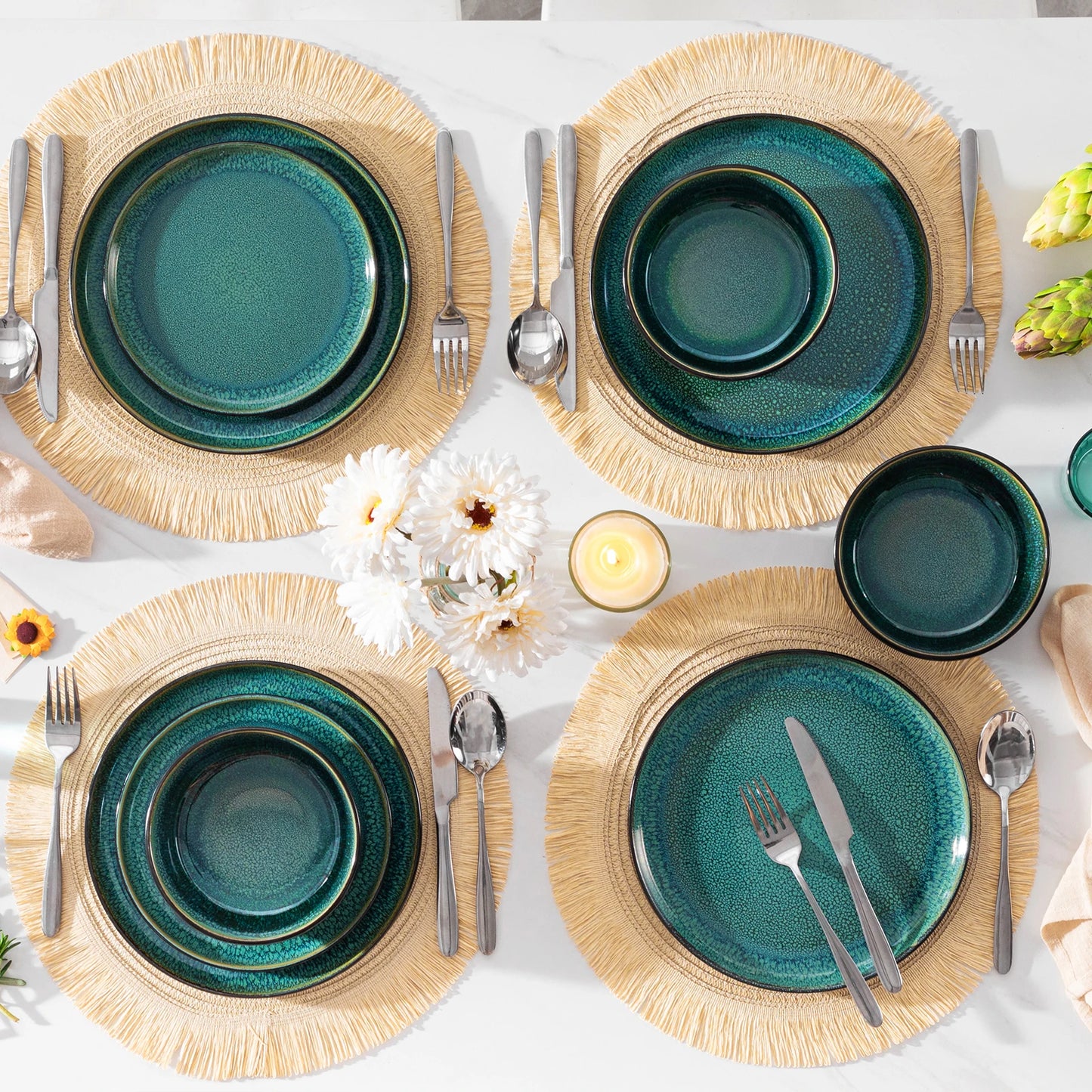 vancasso 18/36 Piece Green Reactive glaze Dinnerware Set Oven Safe Stoneware Set with 6PCS Dinner Plate/Dessert Plate/Bowl