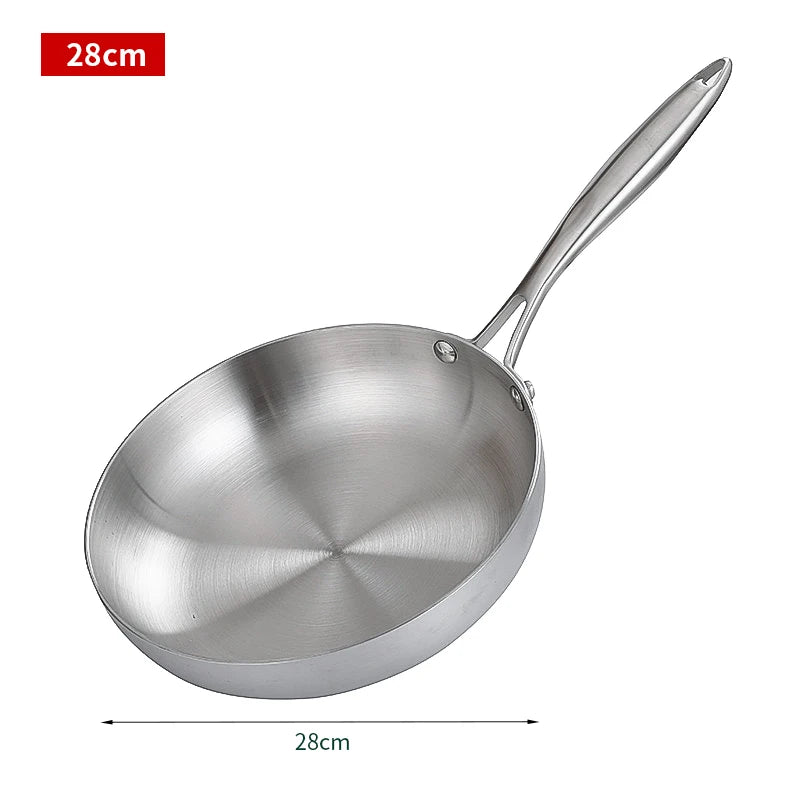 304 Stainless Steel Frying Pan, NonStick Pan Fried Steak Pot Uncoated Kitchen Cookware For Gas Stove and Induction Cooker
