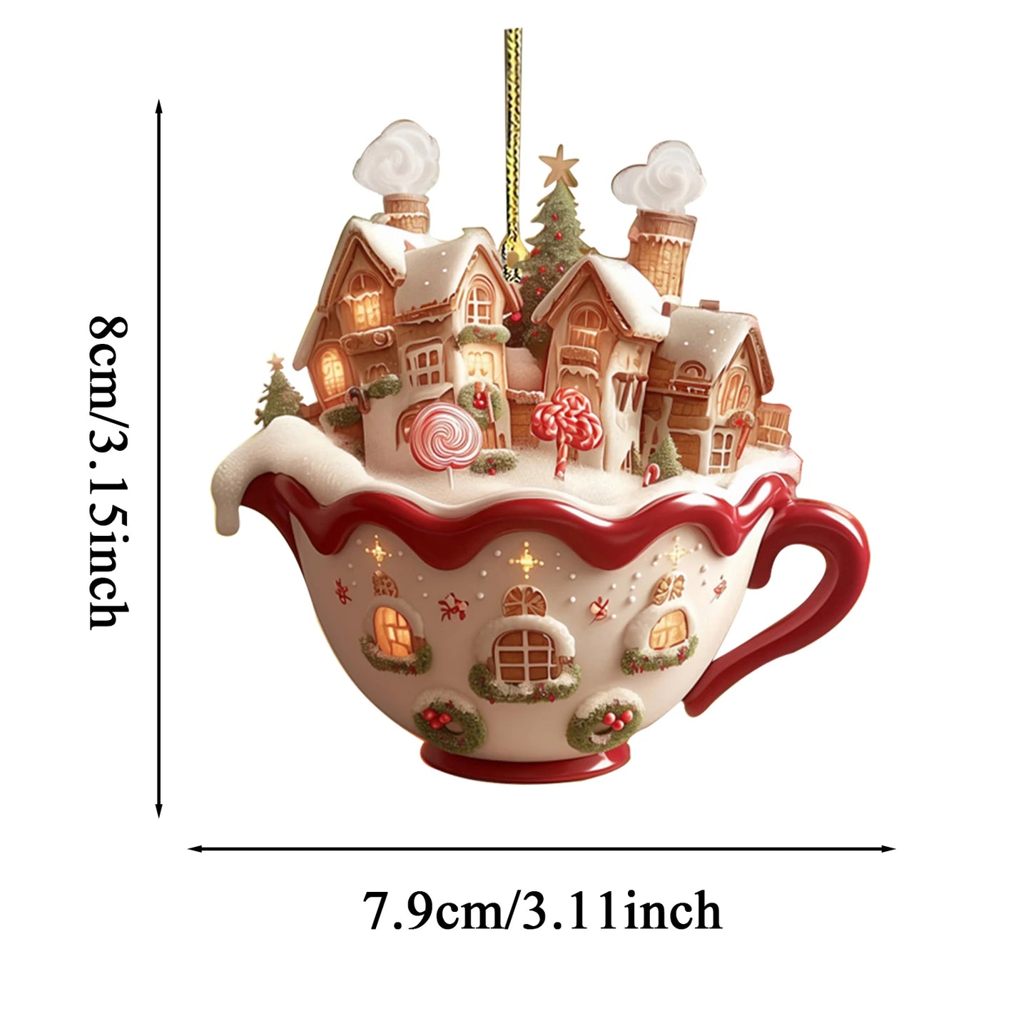 Christmas Coffee Cup Ornaments Christmas Snow Houses Chocolate Mug Pendant 8cm/3.14inch Christmas tree pendant decoration