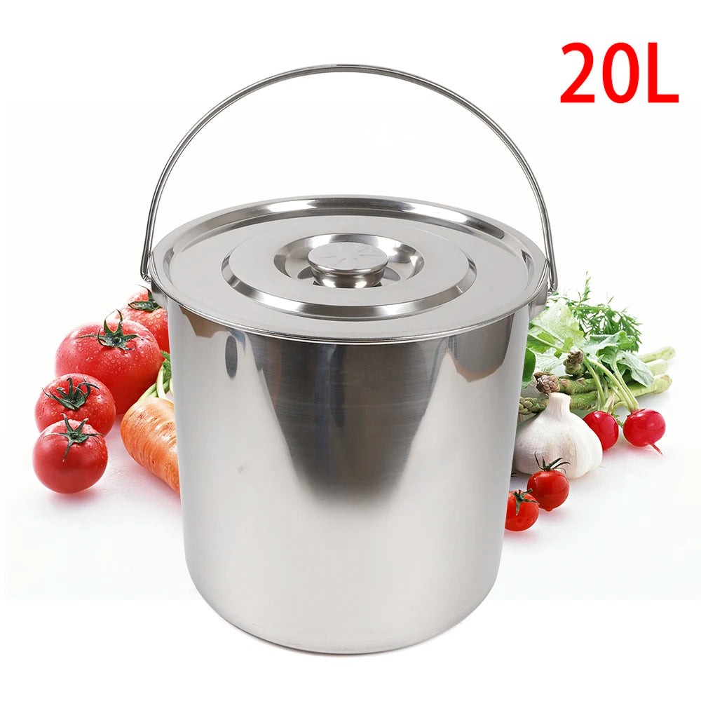 6/12/20L Stainless Steel Round Bucket with Lid Large Soup Pot for Kitchen, Industry, Medicine, Gastronomy and Private