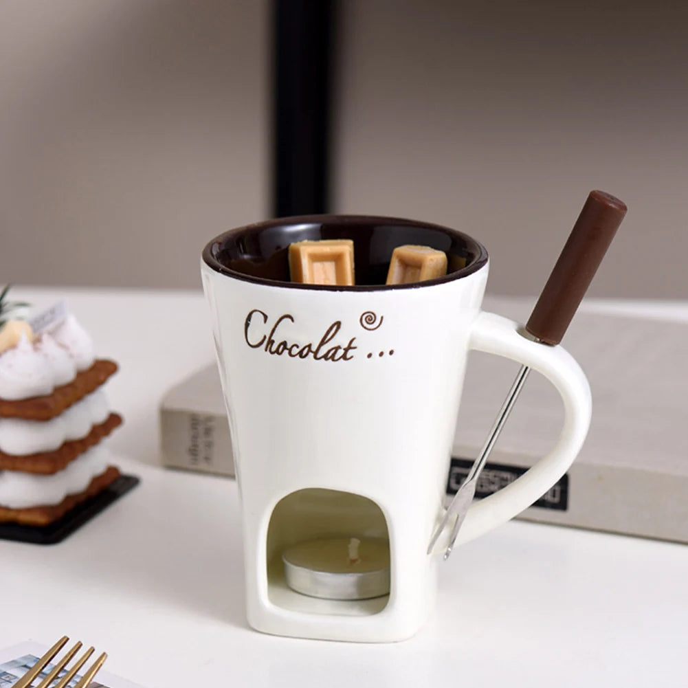 150ml European Candle Cup Cheese Chocolate Melting Ceramic Mug Heating Food Ceramic Mug With Fork Creative Coffee Mug Tableware