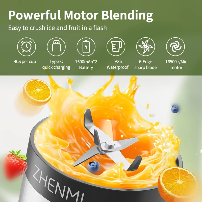 Portable Ice-Crushing Blender, 600ml High-Speed Blending for Smoothies, , Shakes, Food Prep, and Frozen Blending