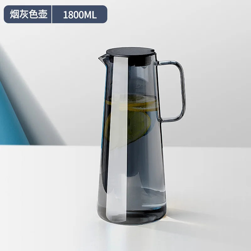 1.8L Glass Pot Pitcher with Lid Easy Clean Heat Resistant Glass Water Jug Refrigerator Carafe with Handle for Hot/Cold Beverages