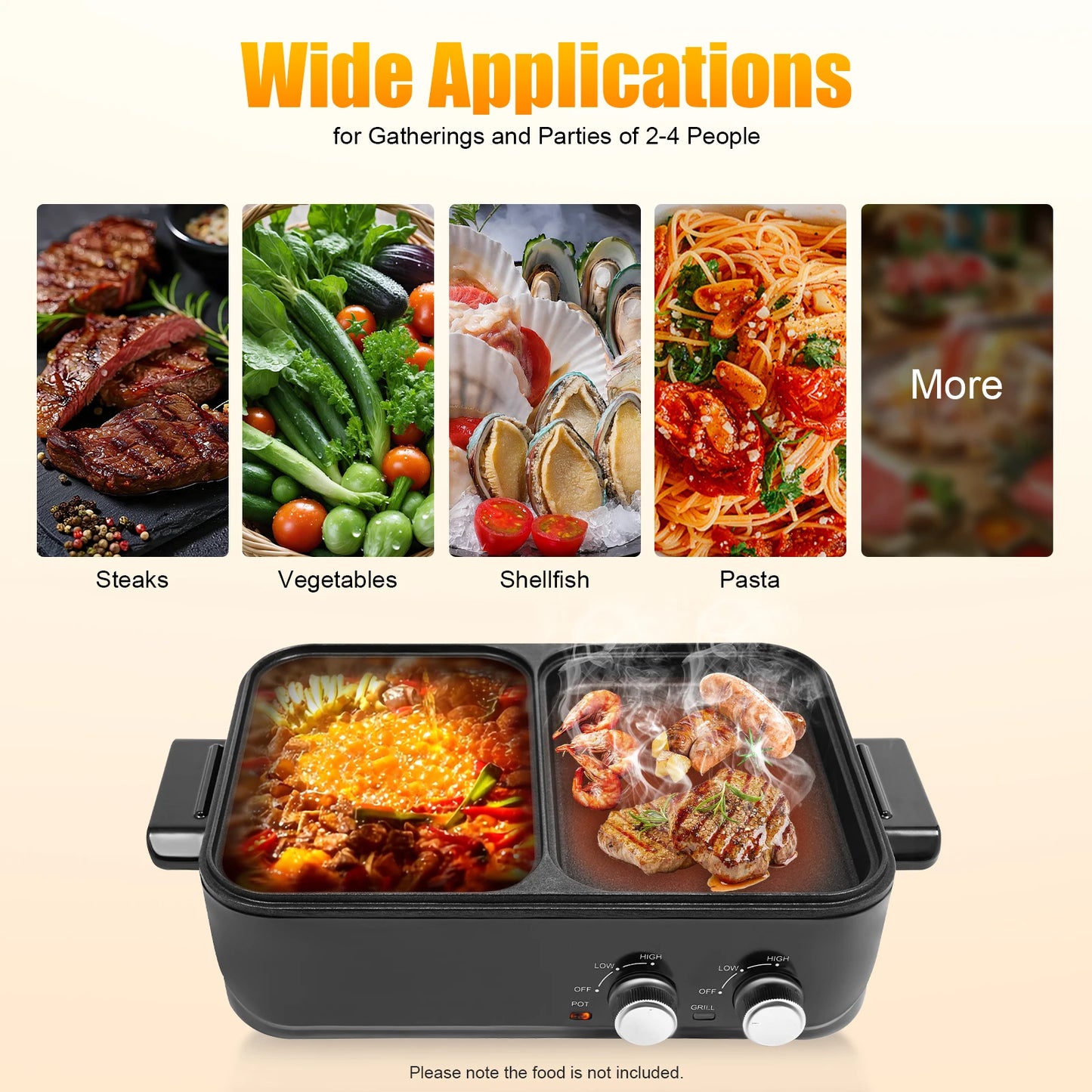 1200-1500W 2-in-1 Electric Hot Pot Grill Nonstick Dual Temperature Control UK Plug Black for Indoor Family BBQ