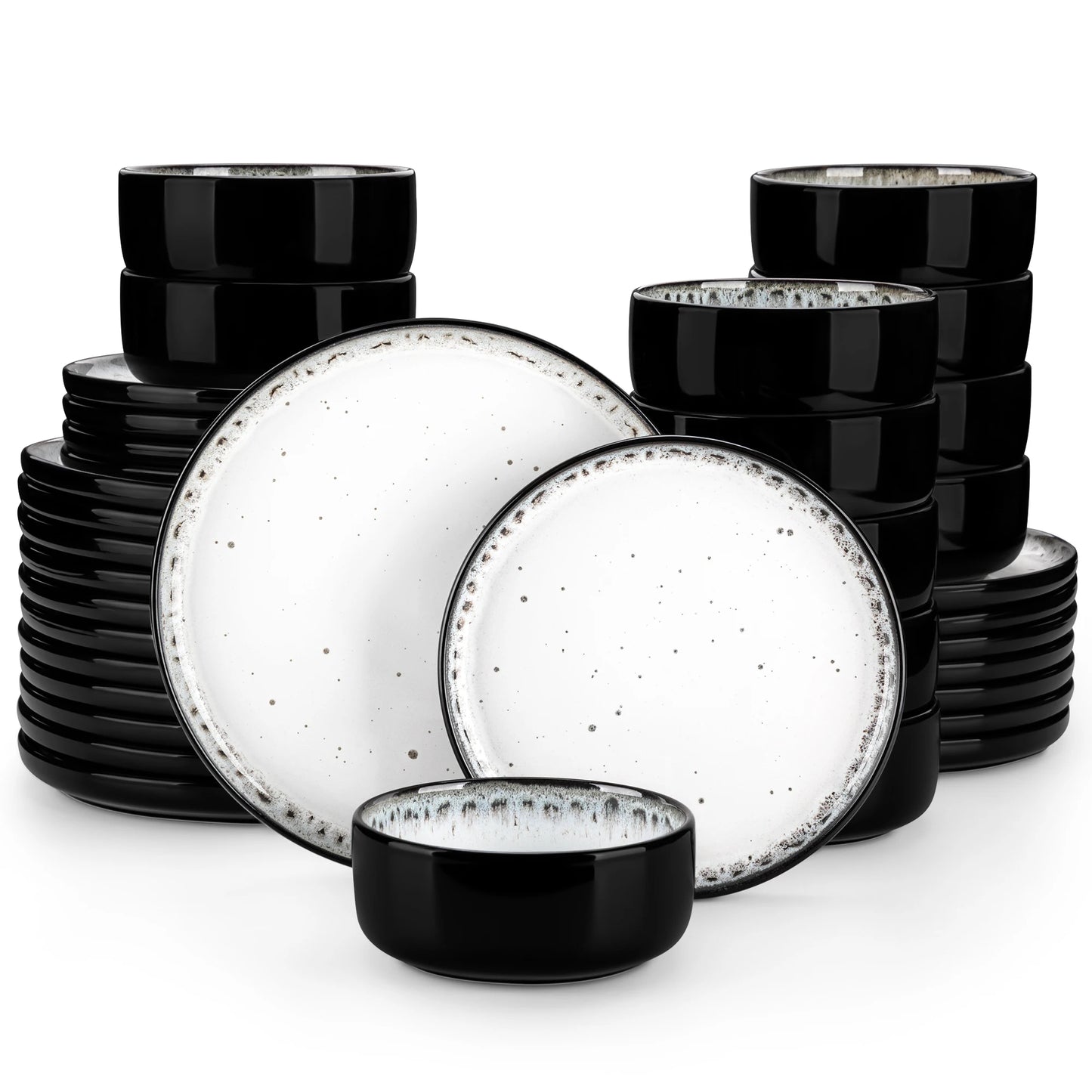 vancasso 18/36 Piece White black Ceramic Plate Sets Mediterranean Stoneware Dinner Set with 6PCS Dinner Plate/Dessert/Bowl/Soup