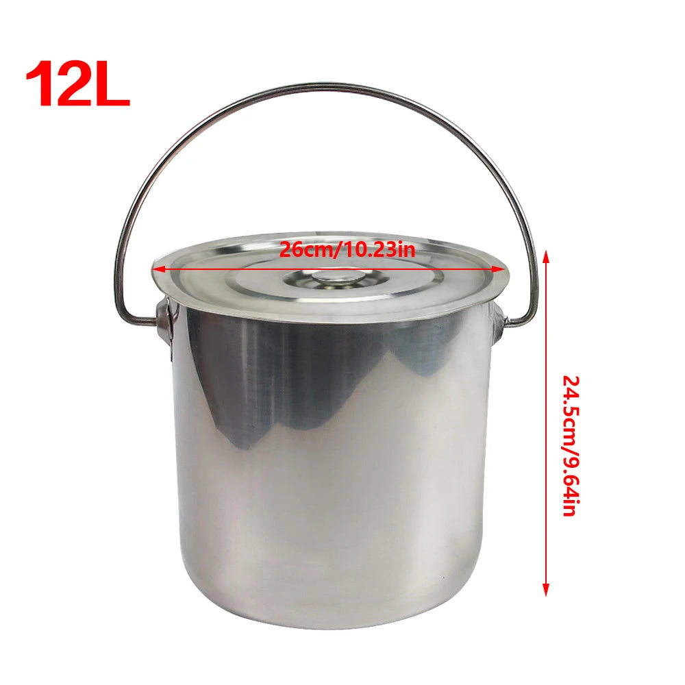 6/12/20L Stainless Steel Round Bucket with Lid Large Soup Pot for Kitchen, Industry, Medicine, Gastronomy and Private
